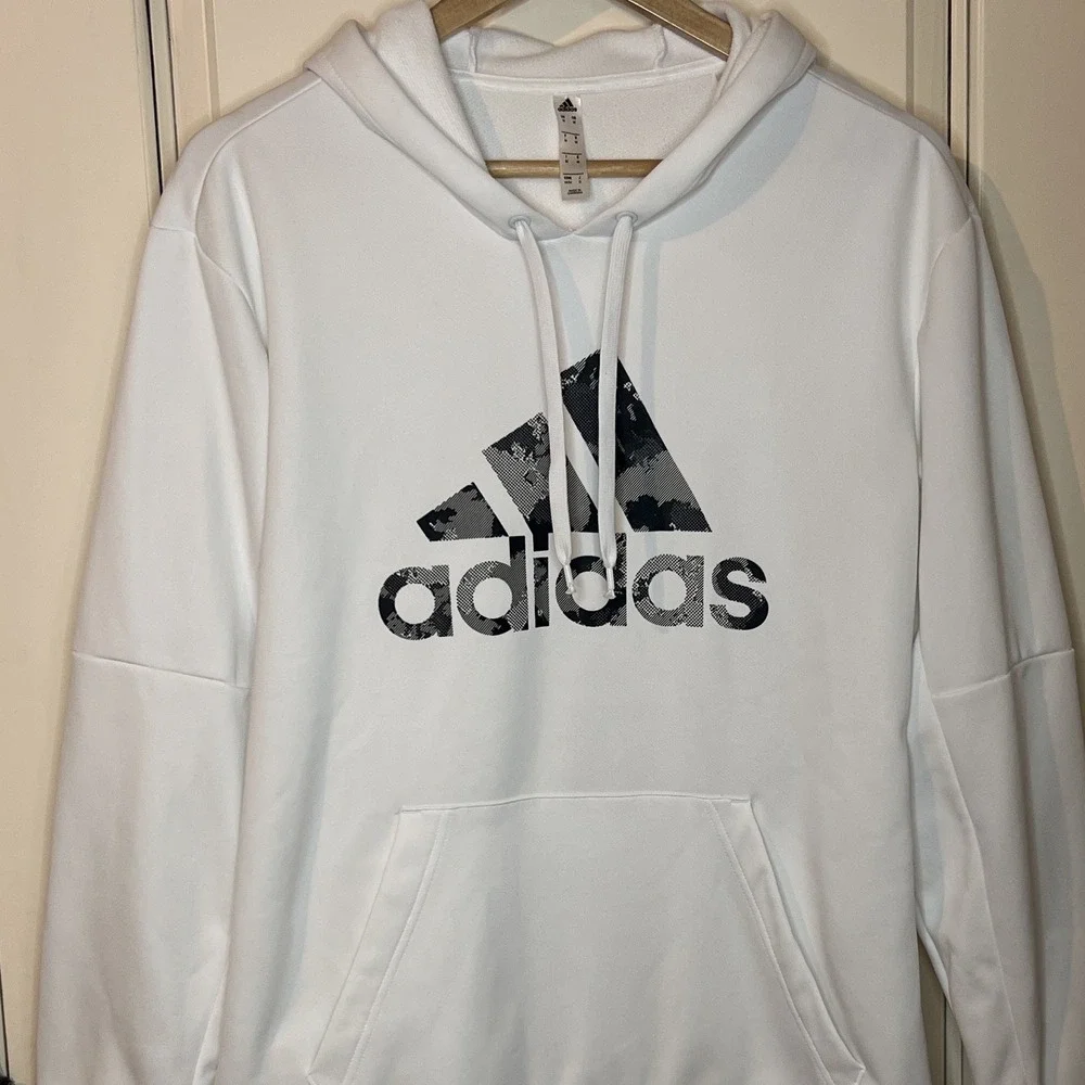 adidas AEROREADY Men's Pullover Hoodie Graphic Logo Size M White Polyester